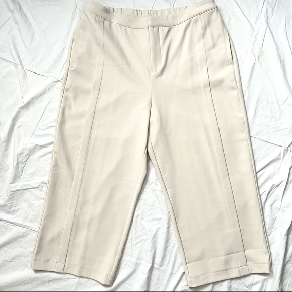 NWOT H by Halston Stitch Pleat Seamed Wide Leg Cropped Trousers - Picture 4 of 12